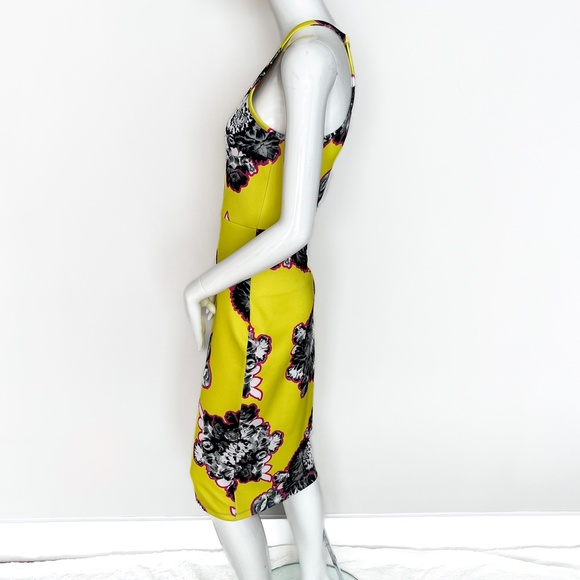 ASOS Lime Yellow Outline Floral Scuba Midi Bodycon Dress Stretch US6 - Picture 11 of 17